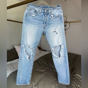 Levis 501 CT Blue Jeans Unisex 29x30 Distressed Tapered Thrashed 100% Cotton 90s